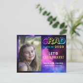 Abschluss Neon Glühwein Mittelstufe Foto Einladungspostkarte (Stehend Vorderseite)