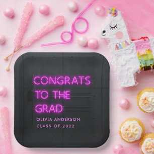 Abschluss Neon rosa Typografie moderne Glückwunsch Pappteller