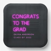 Abschluss Neon rosa Typografie moderne Glückwunsch Pappteller (Vorderseite)