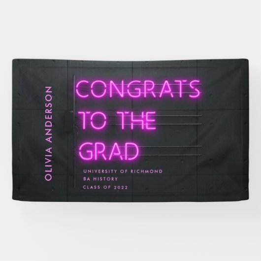 Abschluss Neon Schwarz Rosa Glückwünsche Modernes Banner (Horizontal)