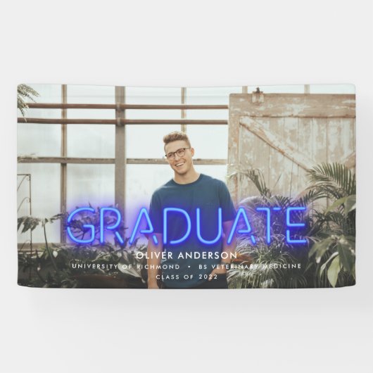 Abschluss neonblau Foto Modernes Party Banner (Horizontal)