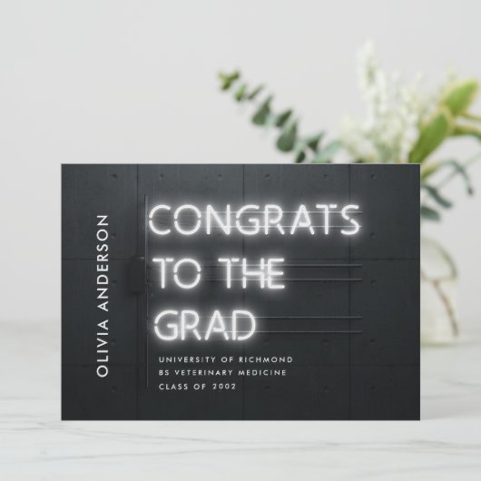 Abschluss Neonweiß hell moderne Glückwünsche (Stehend Vorderseite)