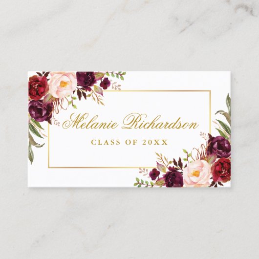 Abschluss Networking Burgundy Floral Gold Visitenkarte (Vorderseite)