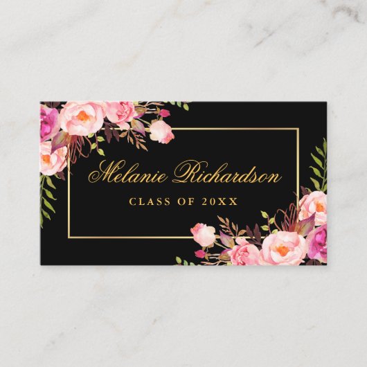 Abschluss Networking Gold Pink Floral Visitenkarte (Vorderseite)