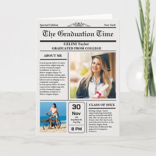 Abschluss News Einladung beibehalten - druckbar (Vorderseite)