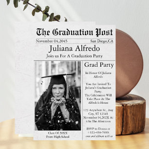 Abschluss Newspaper Einzigartiger Spaß Custom Foto Einladung