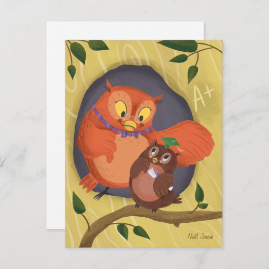 Abschluss Niedlich Owl Green Hat Blank Postkarte (Vorne/Hinten)