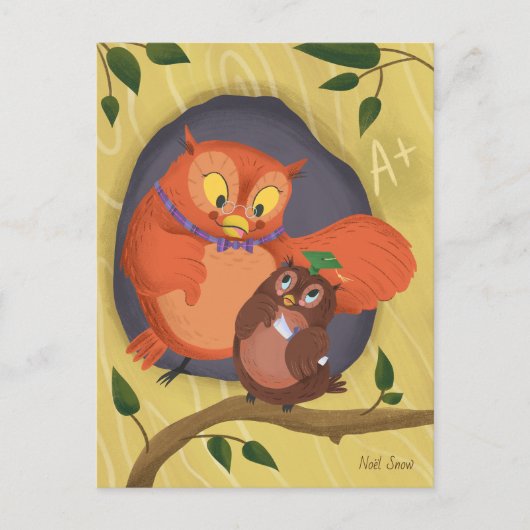 Abschluss Niedlich Owl Green Hat Blank Postkarte (Vorderseite)