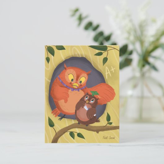 Abschluss Niedlich Owl Green Hat Blank Postkarte (Stehend Vorderseite)