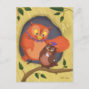 Abschluss Niedlich Owl Lila Hat Blank Postkarte