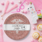 Abschluss Nurse Medical Caduceus Pink Glitzer Pappteller (Party)