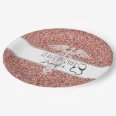Abschluss Nurse Medical Caduceus Pink Glitzer Pappteller (Schrägansicht)