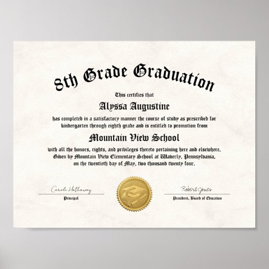 Abschluss oder Diplom der 5. oder 8. Klasse der We Poster (Vorne)