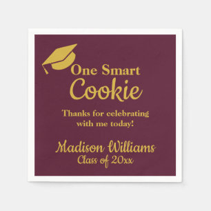 Abschluss One Smart Cookie Party Maroon Gold Grad Serviette