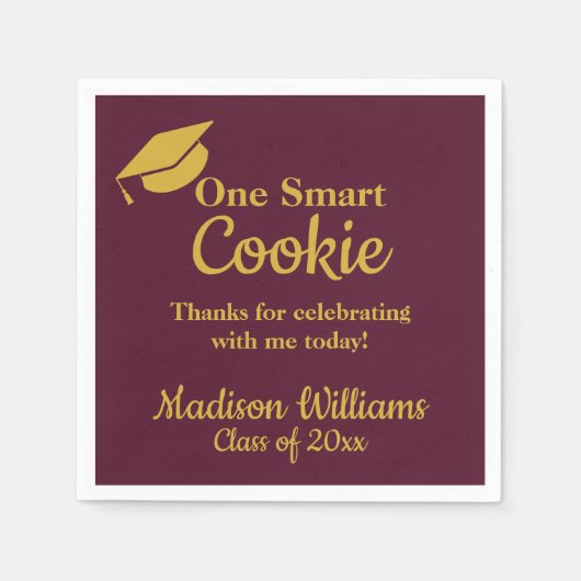 Abschluss One Smart Cookie Party Maroon Gold Grad Serviette (Vorderseite)