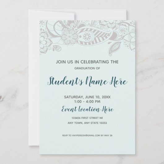 Abschluss Open House Aquamarin Grau Design Einladung (Rückseite)