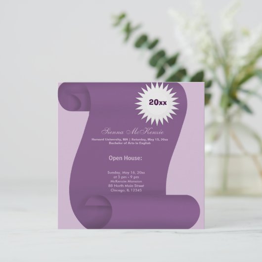 Abschluss Open House (Lila) Einladung (Stehend Vorderseite)