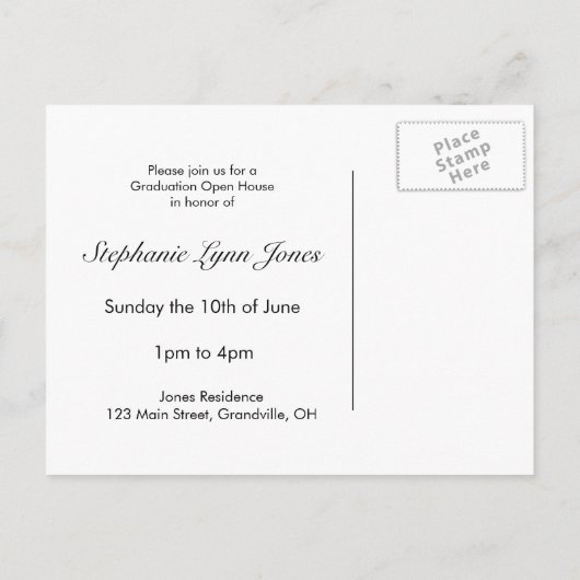 Abschluss Open House Postcard Ankündigungspostkarte (Rückseite)