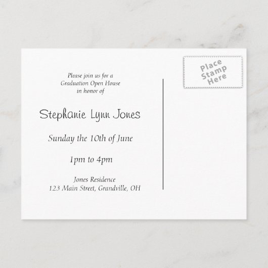 Abschluss Open House Postcard Einladungspostkarte (Rückseite)