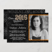 Abschluss Open House Retro Wirbel Orange Einladung (Vorne/Hinten)