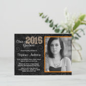 Abschluss Open House Retro Wirbel Orange Einladung (Stehend Vorderseite)