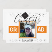 Abschluss Orange Single Foto Einladung (Vorne/Hinten)