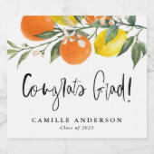 Abschluss Orange und Lemons Herzlichen Glückwunsch Schaumweinetikett (Einzelnes Label)