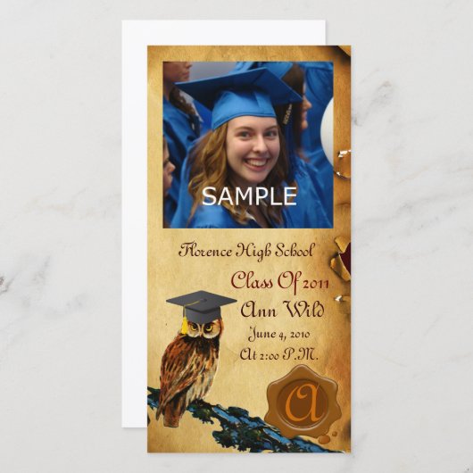 ABSCHLUSS OWL PARCHMENT BROWN WAX SIEGEL MONOGRAM ANKÜNDIGUNG (Vorne/Hinten)