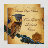 ABSCHLUSS OWL PARCHMENT BROWN WAX SIEGEL MONOGRAM EINLADUNG (Vorne/Hinten)