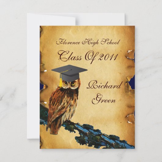 ABSCHLUSS OWL PARCHMENT BROWN WAX SIEGEL MONOGRAM EINLADUNG (Vorderseite)