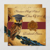ABSCHLUSS OWL PARCHMENT BROWN WAX SIEGEL MONOGRAM EINLADUNG (Vorne/Hinten)