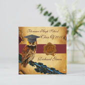 ABSCHLUSS OWL PARCHMENT BROWN WAX SIEGEL MONOGRAM EINLADUNG (Stehend Vorderseite)