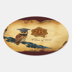 ABSCHLUSS OWL PARCHMENT BROWN WAX SIEGEL MONOGRAM OVALER AUFKLEBER