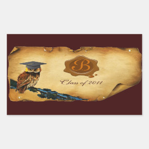 ABSCHLUSS OWL PARCHMENT BROWN WAX SIEGEL MONOGRAM RECHTECKIGER AUFKLEBER