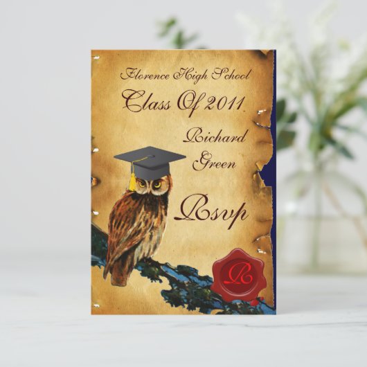 ABSCHLUSS OWL PARCHMENT RED WAX SIEGEL MONOGRAM ANKÜNDIGUNG (Stehend Vorderseite)