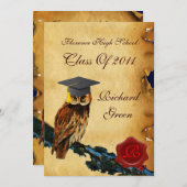 ABSCHLUSS OWL PARCHMENT RED WAX SIEGEL MONOGRAM EINLADUNG (Vorne/Hinten)