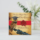 ABSCHLUSS OWL PARCHMENT RED WAX SIEGEL MONOGRAM EINLADUNG (Stehend Vorderseite)