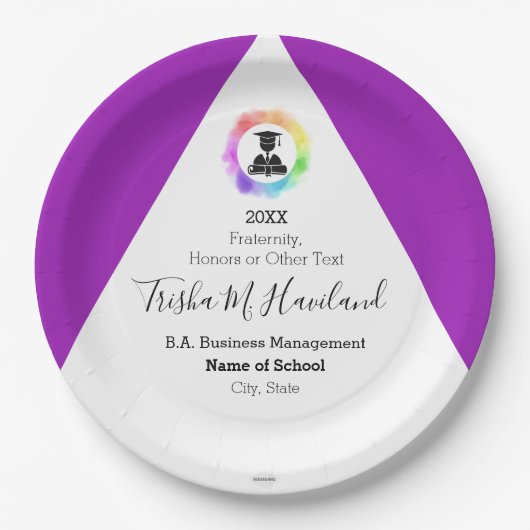 Abschluss Paper Plate Violet and White HAMbyWG Pappteller (Vorderseite)