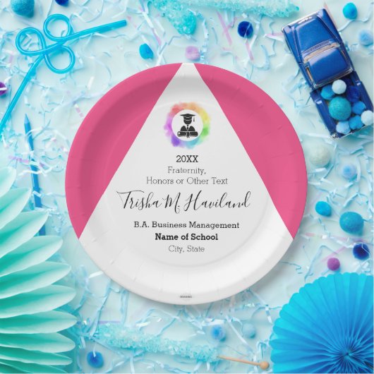 Abschluss Papierplatte Rosa und Weiß HAMbyWG Pappteller (Party)