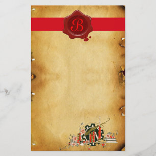 ABSCHLUSS PARCHMENT RED WAX SIEGEL MONOGRAM BRIEFPAPIER