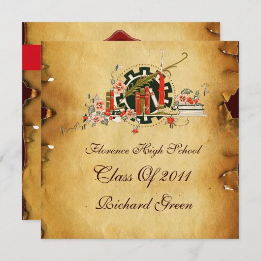 ABSCHLUSS PARCHMENT RED WAX SIEGEL MONOGRAM EINLADUNG (Vorne/Hinten)