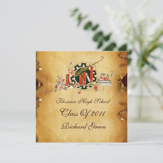 ABSCHLUSS PARCHMENT RED WAX SIEGEL MONOGRAM EINLADUNG (Stehend Vorderseite)