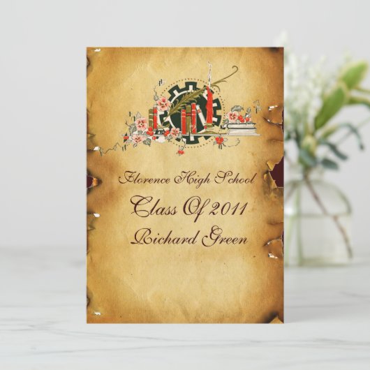 ABSCHLUSS PARCHMENT RED WAX SIEGEL MONOGRAM Felt Einladung (Stehend Vorderseite)