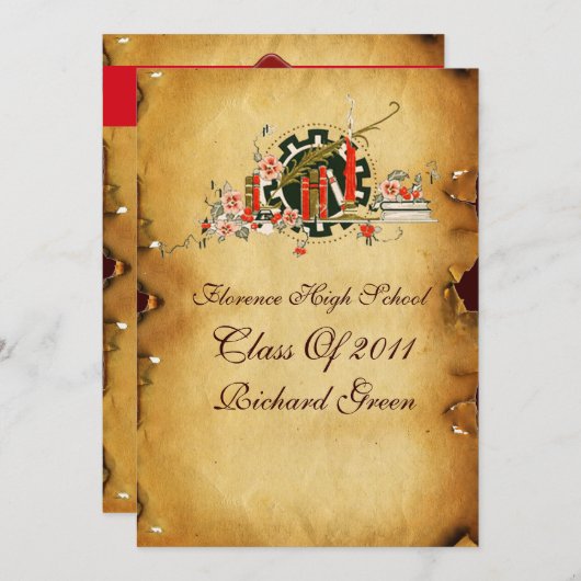 ABSCHLUSS PARCHMENT RED WAX SIEGEL MONOGRAM Felt Einladung (Vorne/Hinten)