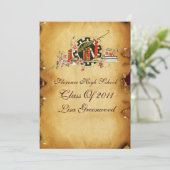 ABSCHLUSS PARCHMENT RED WAX SIEGEL MONOGRAM Felt Einladung (Stehend Vorderseite)