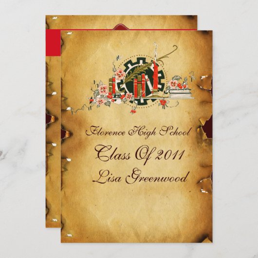 ABSCHLUSS PARCHMENT RED WAX SIEGEL MONOGRAM Felt Einladung (Vorne/Hinten)