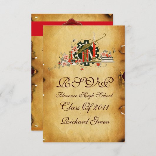 ABSCHLUSS PARCHMENT RED WAX SIEGEL MONOGRAM UAWG EINLADUNG (Vorne/Hinten)