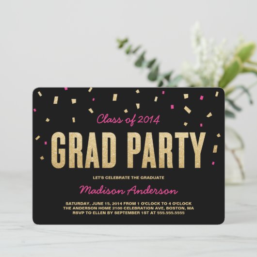 Abschluss-Party Einladung des Confetti-Wurf-| (Stehend Vorderseite)