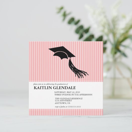 Abschluss-Party Einladung mit Kappe und Quaste (Stehend Vorderseite)