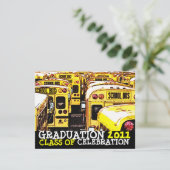 Abschluss-Party Einladungs-Schulbus 7 Einladung (Stehend Vorderseite)